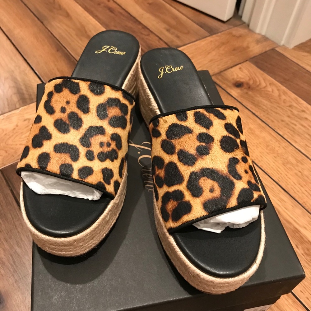 J Crew Leopard Espadrilles Slides calf hair 6.5